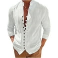 thumbnail image 1 of Aloohaidyvio George Mens Long Sleeve Linen Shirt Button up Loose Fit Vintage Shirts Banded Collar High Elastic Henley Tops, 1 of 5