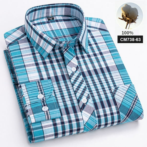 Aloohaidyvio George Mens Solid Cotton Plaid Shirt Long Sleeve Button Down Shirts with Pocket