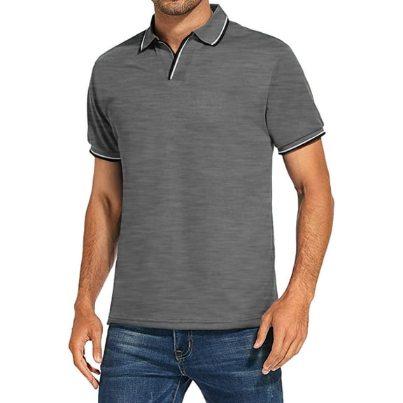 Aloohaidyvio George Polo Shirts for Men,Mens Casual Slim Turndown Collar Solid Color Short Sleeve T Shirt Tops Blouse Dark Gray XL