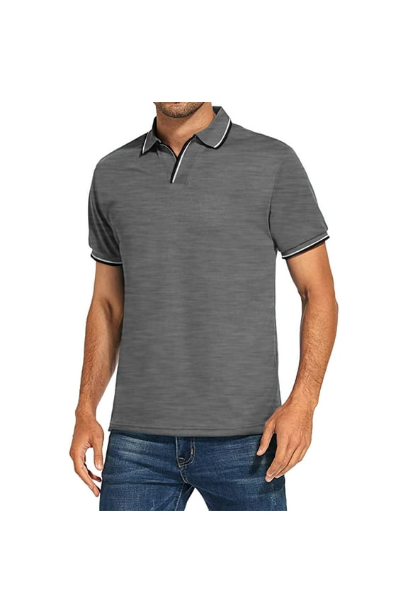 George Polo Shirts for Men,Mens Casual Slim Turndown Collar Solid Color Short Sleeve T Shirt Tops Blouse Dark Gray XL