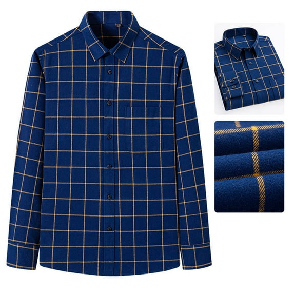 Aloohaidyvio George Regular Fit Casual Plaid Shirt for Men Cotton Long Sleeve Button Down Checked Shirts with Pocket