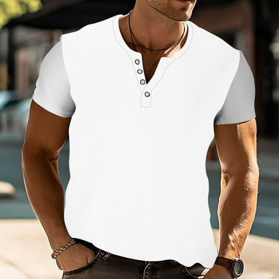 Aloohaidyvio George T Shirts for Men Big and Tall,Men's Casual Henley Shirts Classic Button Cotton Short Sleeve T-Shirt Summer Basic Solid Lightweight Tees Tops