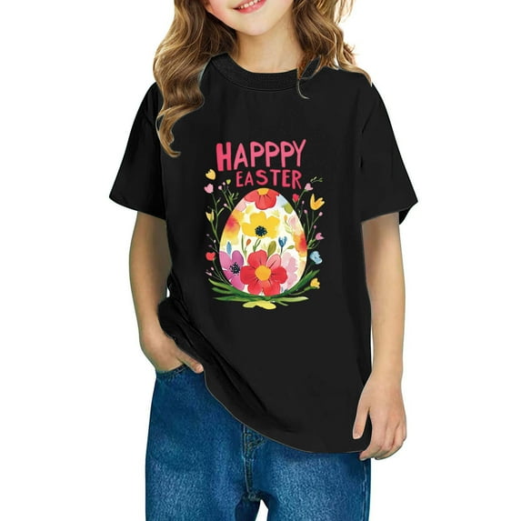 Aloohaidyvio Girls Easter Tee Girls & Child Easter Shirts, Matching Pastel Color Tees with Bunny Ears Graphic for Holiday Photos 5 Years