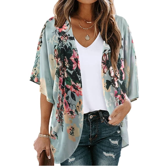 Aloohaidyvio Going out Tops for Women,Womens Tops Floral Print imono Cardigan Loose Chiffon Cover Up Blouse