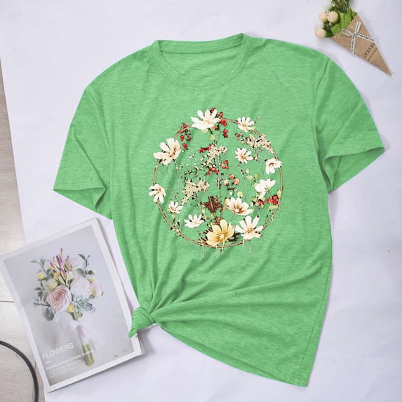 Aloohaidyvio Graphic T Shirts for Women,Summer Women's Floral Tee Wildflower Graphic T Shirt Spring Flower Casual Loose Top 2024 Crew Neck Short Sleeve Shirts Tees