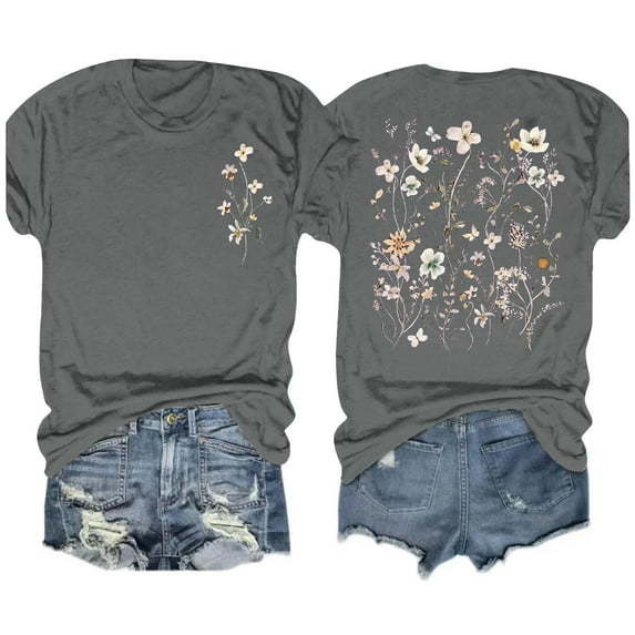 Aloohaidyvio Graphic T Shirts for Women,Summer Women's Vintage Flowers Shirt Spring Boho Floral Printed T-Shirt Sunflower 2024 Casual Graphic Tees Tops