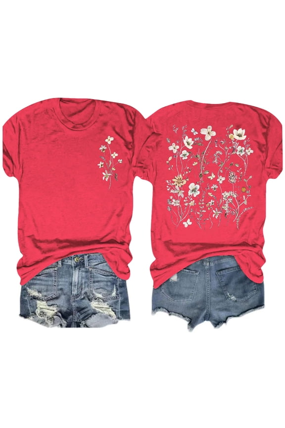 Graphic T Shirts for Women,Summer Women's Vintage Flowers Shirt Spring Boho Floral Printed T-Shirt Sunflower 2024 Casual Graphic Tees Tops