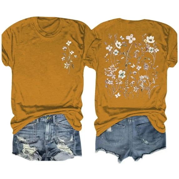 Aloohaidyvio Graphic T Shirts for Women,Summer Women's Vintage Flowers Shirt Spring Boho Floral Printed T-Shirt Sunflower 2024 Casual Graphic Tees Tops