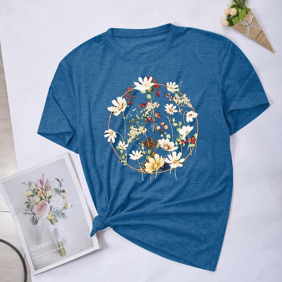 Aloohaidyvio Graphic T Shirts for Women,Summer Womens Boho Statement Flowers Super Soft T Shirt Spring Wildflower Graphic Tee 2024 Short Sleeved Crew Neck Casual Cute Tees Tops