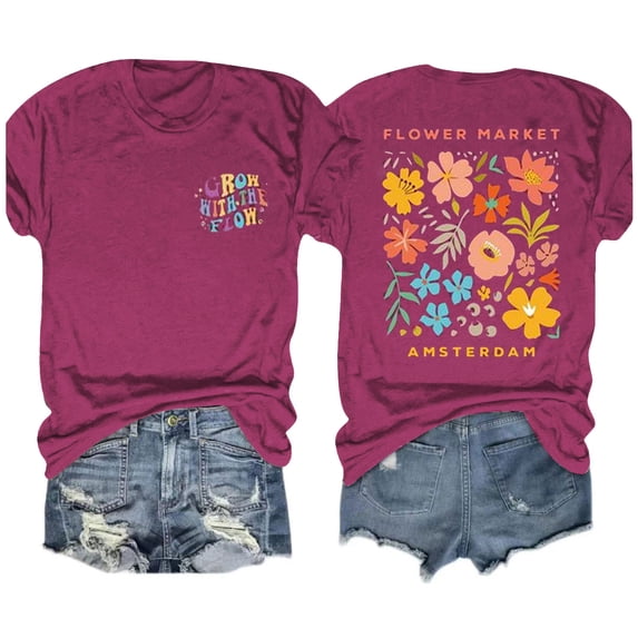 Aloohaidyvio Graphic T Shirts for Women,Spring Vintage Floral Shirts Women Boho T-Shirt 2024 Wildflowers Graphic Tee Shirts Summer Nature Tops