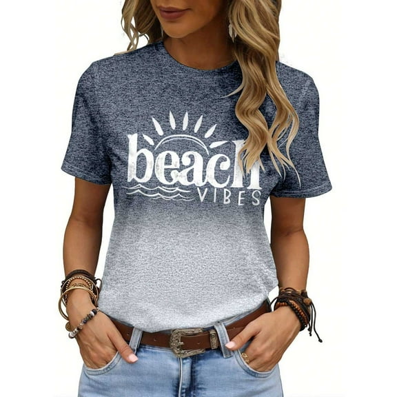 Aloohaidyvio Graphic T Shirts for Women,Summer Women's Vintage Beach Shirt Spring Short Sleeve Crew Neck T-Shirt 2024 Casual Graphic Tees