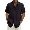 thumbnail image 1 of Aloohaidyvio Hawaiian Shirts for Men Big and Tall,Men Casual T-shirt Solid Short Sleeve Stand Collar Buttons Pullover Blouse Tops, Shirts for Men Black XL, 1 of 6