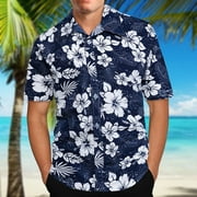 Aloohaidyvio Hawaiian Shirts for Men Big and Tall,Mens Hawaiian Print Lapel Short Sleeve Shirt, Shirts for Men , Shirts for Men White 3XL