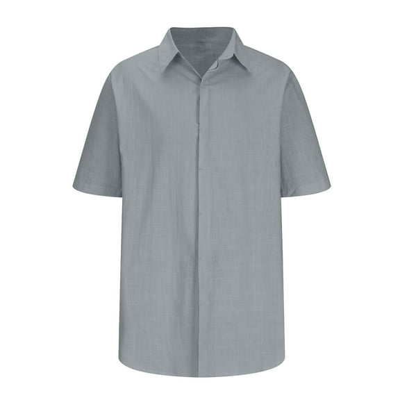 Aloohaidyvio Hawaiian Shirts for Men Big and Tall,Mens Lapel Button Open And Close Solid Color Shirt Top Short Sleeve Lapel Top/Shirt, Shirts for Men Gray XL