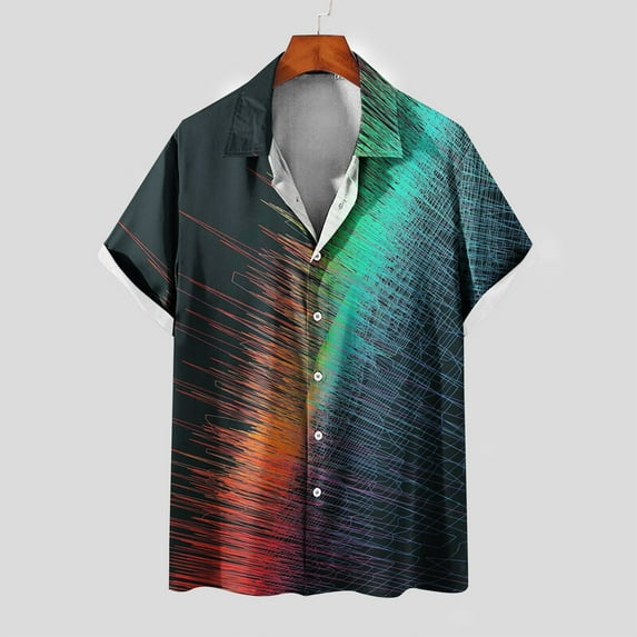 Aloohaidyvio Hawaiian Shirts for Men Big and Tall,Mens Shirt 3D Printed Hawaiian Short Sleeved Lapel Shirt Fashion Casual Beach Shirt Top, Shirts for Men Orange 2XL
