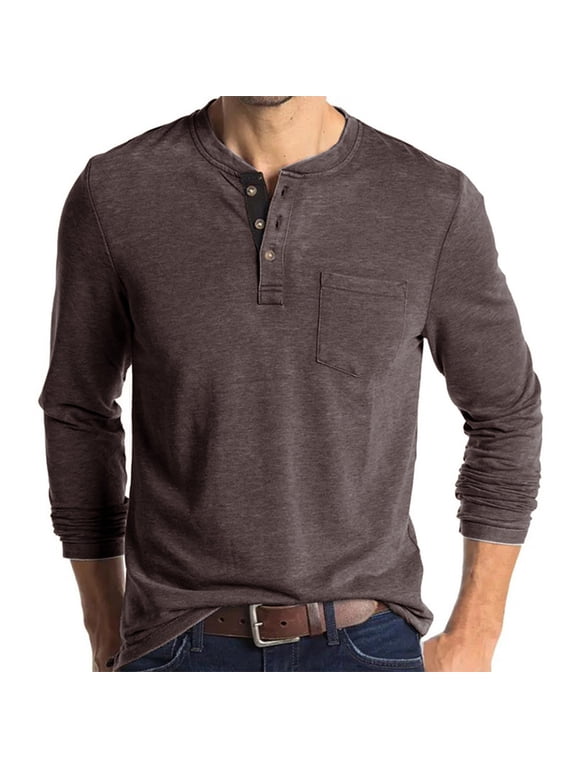 Henley T Shirt for Mens Cotton Casual Long Sleeve Lightweight Button T-Shirts