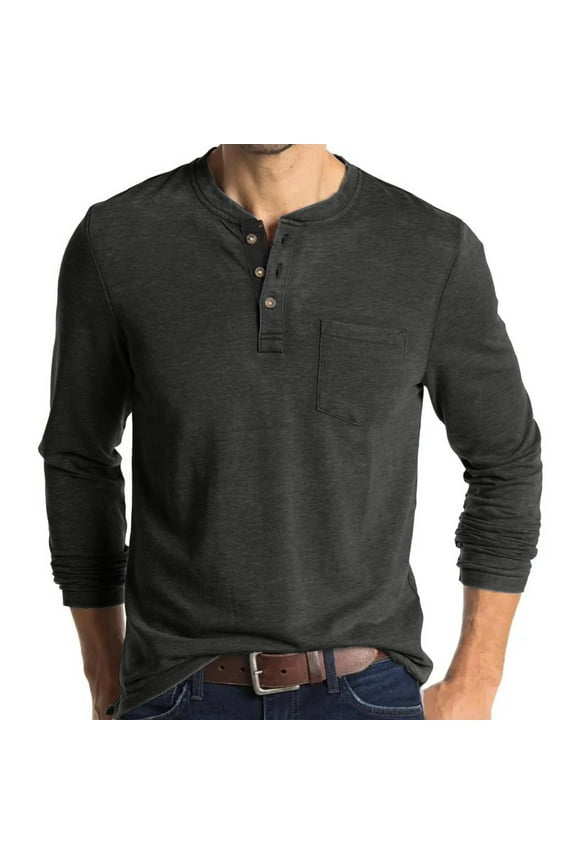 Henley T Shirt for Mens Cotton Casual Long Sleeve Lightweight Button T-Shirts