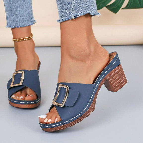 Aloohaidyvio High Chunky Platform Heels for Women Fashion Comfort Slip on Square Open Toe Block Heel Sandals