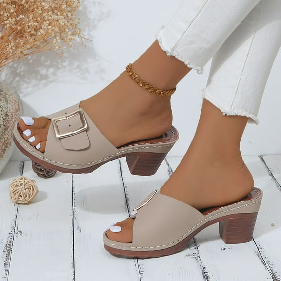 Aloohaidyvio High Chunky Platform Heels for Women Fashion Comfort Slip on Square Open Toe Block Heel Sandals