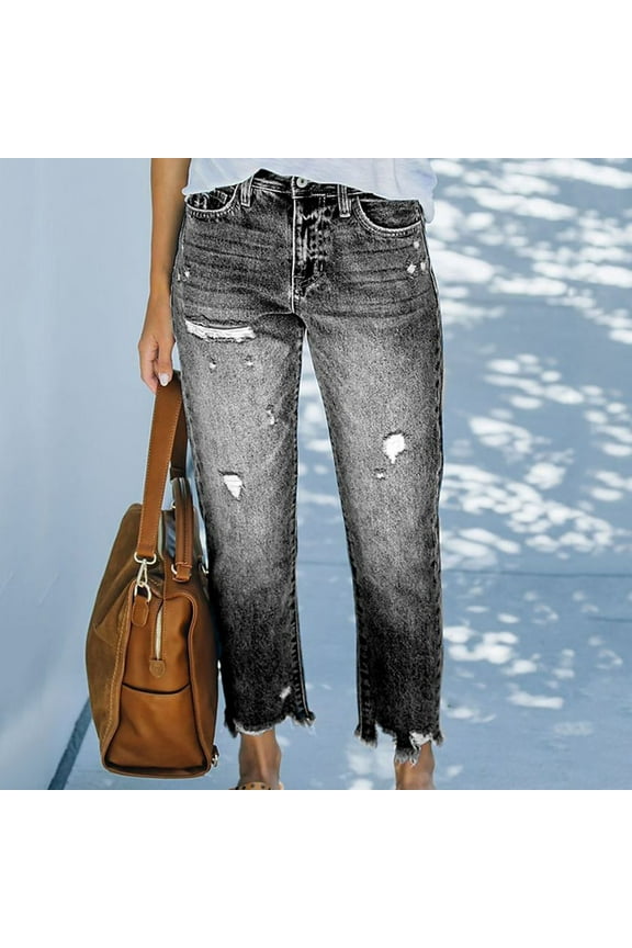 High Waisted Jeans for Women,Womens Wide Leg High Waisted Stretchy Straight Leg Buttoned Loose Denim Pants With Pocket,Jeans for Women Plus Size Stretch