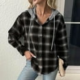 thumbnail image 1 of Aloohaidyvio Hooded Flannel Shirt Women Plaid Jacket Long Sleeve Button Down Blouse Casual Fashion Shacket Tops, 1 of 6