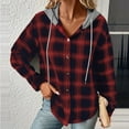 thumbnail image 1 of Aloohaidyvio Hooded Flannel Shirt Women Plaid Jacket Long Sleeve Button Down Blouse Casual Fashion Shacket Tops, 1 of 6