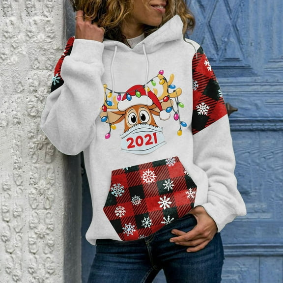 Aloohaidyvio Hoodies,Christmas Plaid Print Graphic Sweatshirt for Women Long Sleeve Pullover Shirt Blouse