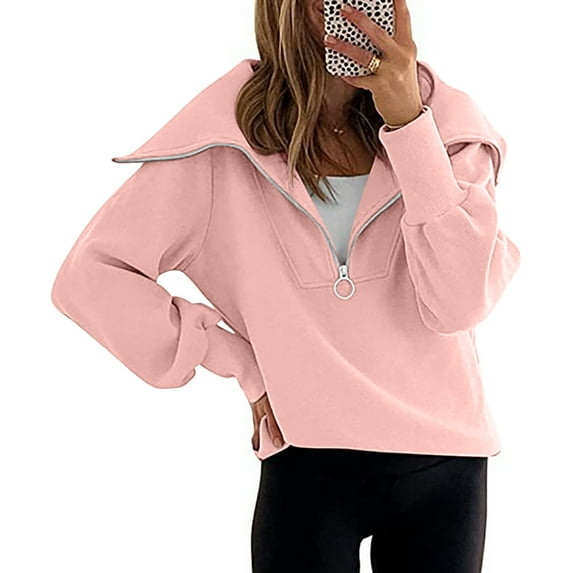 Aloohaidyvio Hoodies,Womens Sweatshirts Solid Turndown Collar Long Sleeve Pullover Shirt Tops