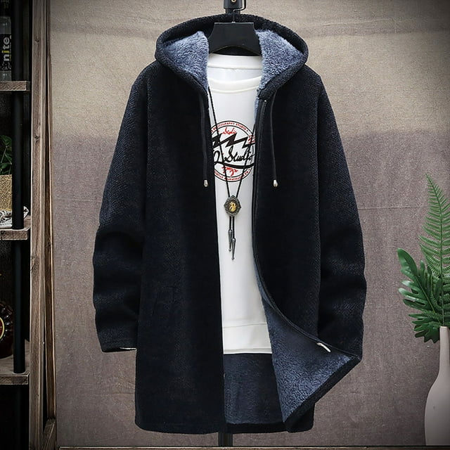 Aloohaidyvio George Mens solid color hooded jacket windbreaker mid-length hooded jacket Casual