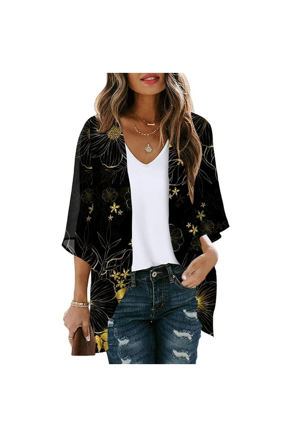 Jackets Womens Plus,Ladies Kimono Cardigan Puff Sleeveloose Chiffon Cover Up Casual Blouse Tops