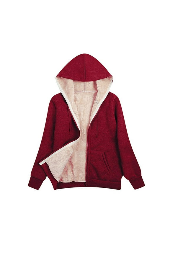 Jackets Womens Plus,Womens Long Hoodies Jacket Winter Warm Fleece Lined Zip Up Hooded Sweatshirt Coat