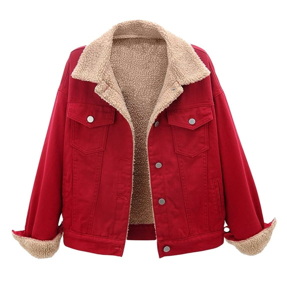 Aloohaidyvio No Boundaries Denim Jackets Clearance,Womens Warm and Versatile Spliced Lamb Hair Thickened Plush Denim Jacket