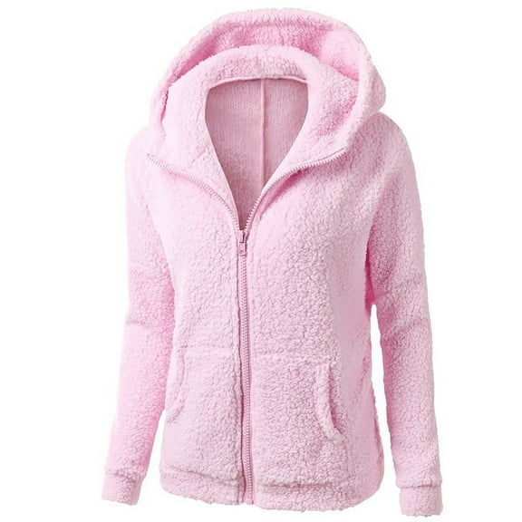 Aloohaidyvio Jackets for Women,Women Hooded Sweater Coat Winter Warm Wool Zipper Coat Long Sleeve Outwear