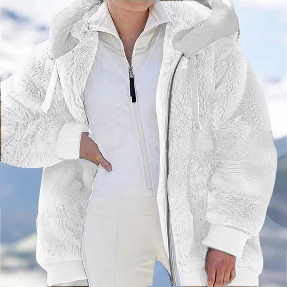 Aloohaidyvio Jackets for Women,Women Plus Size Jacket Winter Warm Loose Plush Zip Hooded Coat