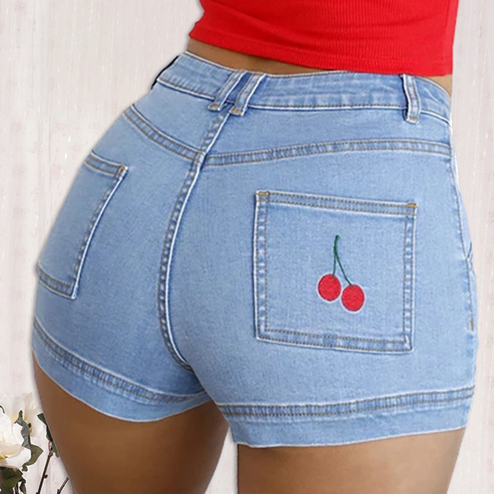 Aloohaidyvio Jean Shorts for Women ,Womens Cherry Embroidery
