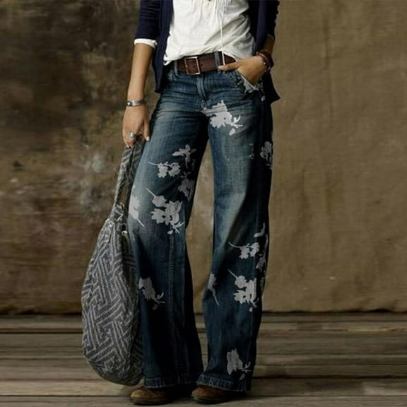 Aloohaidyvio Jeans for Women under $15.00,Womens Fashion Comfortable Printed Straight Casual Trousers Pants,Jeans for Women Stretch