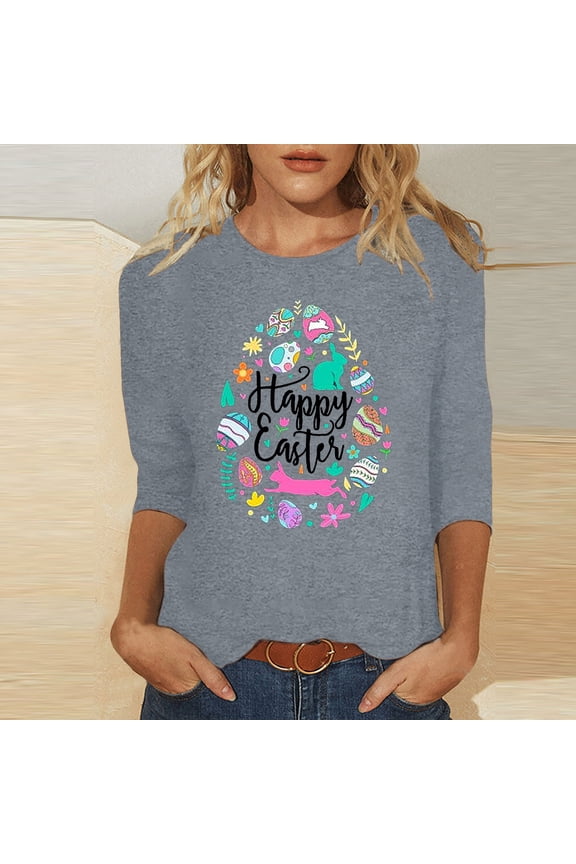 Jesus Gifts for Women,Womans Easter Christmas Round Neck Printing Blouse 3/4 Sleeve T-Shirt Blouses,Easter Ladies Clothing