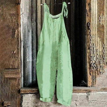 Aloohaidyvio Jumpsuits for Women Casual Summer Rompers Sleeveless Loose Spaghetti Strap Baggy Overalls Jumpers with Pockets 2024 Green XL