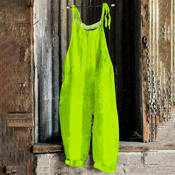 Aloohaidyvio Jumpsuits for Women Casual Summer Rompers Sleeveless Loose Spaghetti Strap Baggy Overalls Jumpers with Pockets 2024 Mint Green S