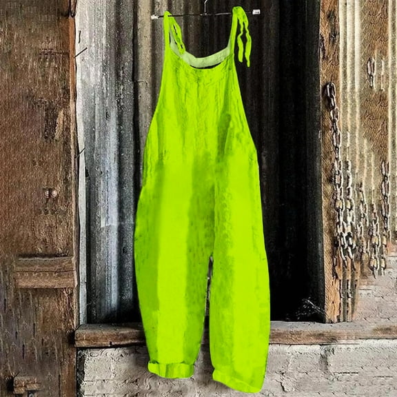 Aloohaidyvio Jumpsuits for Women Casual Summer Rompers Sleeveless Loose Spaghetti Strap Baggy Overalls Jumpers with Pockets 2024 Mint Green XL