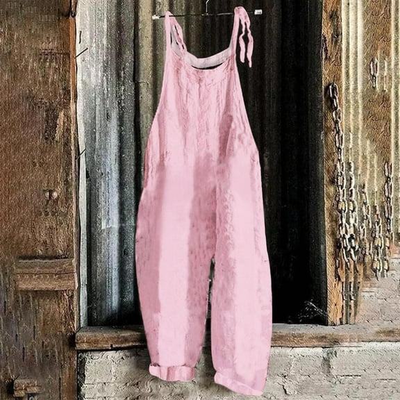 Aloohaidyvio Jumpsuits for Women Casual Summer Rompers Sleeveless Loose Spaghetti Strap Baggy Overalls Jumpers with Pockets 2024 Pink S