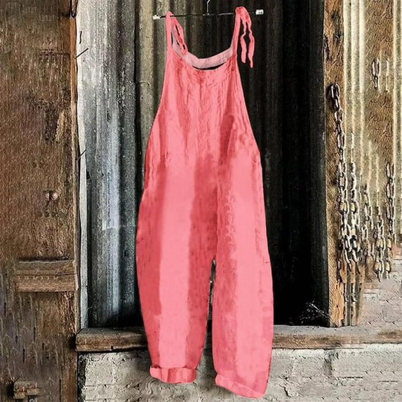 Aloohaidyvio Jumpsuits for Women Casual Summer Rompers Sleeveless Loose Spaghetti Strap Baggy Overalls Jumpers with Pockets 2024 Red L