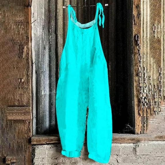 Aloohaidyvio Jumpsuits for Women Casual Summer Rompers Sleeveless Loose Spaghetti Strap Baggy Overalls Jumpers with Pockets 2024 Sky Blue XL