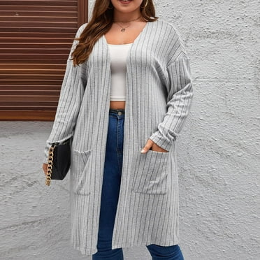 Aloohaidyvio Knit Cardigans for Women,Women's Solid Plus Size Fashion Long Sleeve Knit Cardigan Coat Tops With Pockets