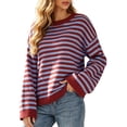 thumbnail image 1 of Aloohaidyvio Knit Sweaters for Women Casual Soft Long Sleeve Fall Winter Crew Neck Striped Knit Sweater, 1 of 6