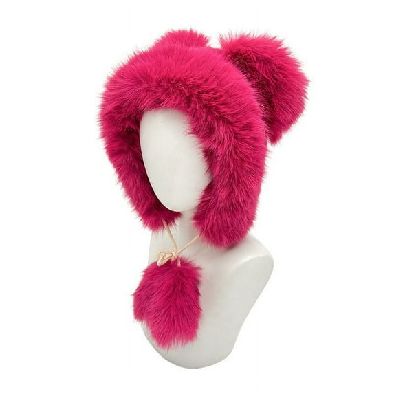 Aloohaidyvio Knitted Beanie Hat for Women,Women Winter Sherpa Beanie Hats Knit Ear Flaps Peruvian Cover Ears Fleece Lined Fluffy Ski Snow Hat 3 Pompoms