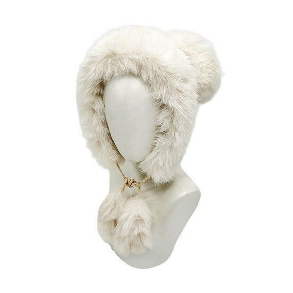 Aloohaidyvio Knitted Beanie Hat for Women,Women Winter Sherpa Beanie Hats Knit Ear Flaps Peruvian Cover Ears Fleece Lined Fluffy Ski Snow Hat 3 Pompoms