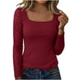thumbnail image 1 of Aloohaidyvio Lace Long Sleeve Tops for Women Summer Casual Square Neck Shirts Slim Fit Ribbed Knit Blouses, 1 of 9