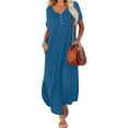 thumbnail image 1 of Aloohaidyvio Ladies Dresses ,Womens Summer Casual Short Sleeve V Neck Dress Casual Maxi Beach Dress With Pockets, 1 of 6