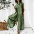 thumbnail image 1 of Aloohaidyvio Ladies Pants,Womens Solid Color Casual Short Sleeved Medium Length Cotton Linen Shirt Jumpsuit, 1 of 6